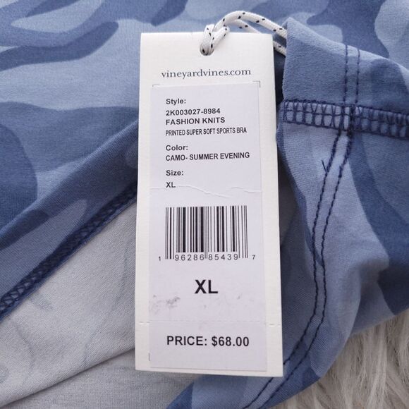 Vineyard Vines Printed Super Soft Blue Camo Wicking Sports Bra Size XL - Picture 8 of 11